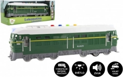 Locomotivă din plastic cu baterii, cu sunet și lumină, 35 cm – Verde