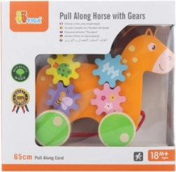 Căluț de tras din lemn cu roți dințate