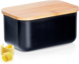 Recipient pentru unt din oțel cu capac din bambus, negru