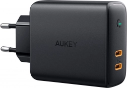 Aukey PA-D5 GaN încărcător de rețea 2× USB‑C Power Delivery 63 W cu Dynamic Detect
