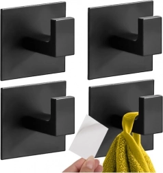 Cârlige metalice autoadezive pentru baie 4 buc RUHHY, negre mate