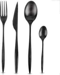 Set de tacâmuri din oțel inoxidabil, negru, pentru 6 persoane, 24 piese