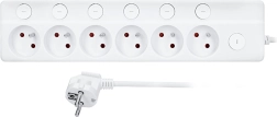 Prelungitor Solight cu întrerupătoare individuale, 6 prize, 3 m, alb