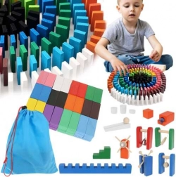 Domino din lemn și pistă cu bile, 407 piese, cu săcuț