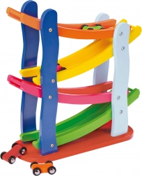 Pistă de curse din lemn mică cu 4 mașinuțe