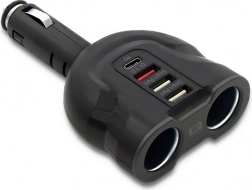 Împărțitor auto pentru brichetă 12–24 V, 52 W, 2× USB, USB QC 3.0, USB‑C PD, 2× priză brichetă – Qoltec