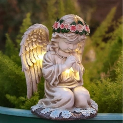 înger de grădină solar cu iluminare LED – figurină decorativă și sfeșnic pentru exterior