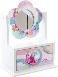 Cutie de bijuterii din lemn cu oglinjoară în formă de floare Unicorn