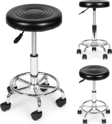 Scaun cosmetic și medical rotativ cu spătar, negru ModernHome