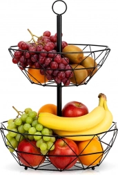 Coș metalic pentru fructe pe două niveluri – suport geometric negru