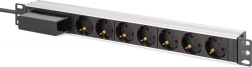 PDU Rack liștă 19" cu întrerupător și întreruptor automat C 16 A, 7x Schuko, cablu 1,8 m, aluminiu