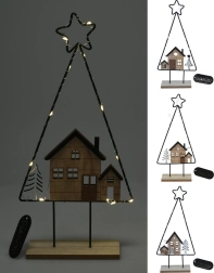 Decorațiune de Crăciun brad cu căsuță, cu iluminare LED, 39 cm