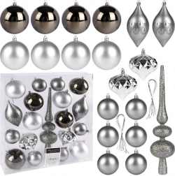 Set de 19 ornamente de Crăciun argintii, indestructibile