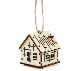 Căsuță din lemn cu cruciulițe și lumânare LED