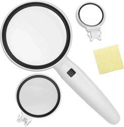 lupă de mână cu iluminare LED și lentile interschimbabile 3,5x/5x/11x