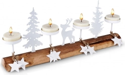 Sfeșnic alb din lemn pentru 4 lumânări tip pastilă 40 × 6 × 16,5 cm