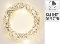Coroană LED metalică argintie cu temporizator, 40 cm