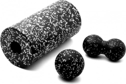 Set de masaj 3în1 cu rolă și mingi – Alb-negru