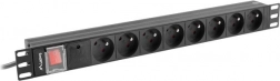 Lanberg bandă PDU pentru rack 19" 1U, 8 prize tip E, 16 A, negru