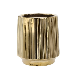 Ghiveci ceramic pentru flori, auriu, cu dungi, 32 × 32 × 35,5 cm