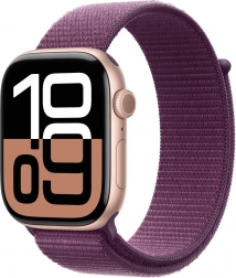 Apple Watch Seria 10 GPS 46 mm aur roz, curea sport culoarea prună