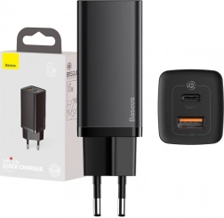 Încărcător de călătorie rapid BASEUS GaN Lite 65W, USB‑C + USB, negru