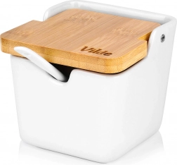 Zahărniță ceramică 250 ml cu capac din bambus și linguriță