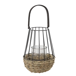Laternă metalică negru-maro cu inserție de sticlă 26 × 41 cm