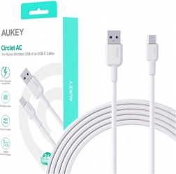Cablu Aukey USB‑C la USB‑A 1 m 60 W PD cu împletitură de nylon alb
