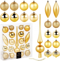Globuri de Crăciun aurii indestructibile cu vârf, 19 buc