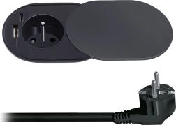 Priză încastrată Solight 230 V cu USB-A și USB-C 20 W PD, cu capac glisant, 2 m, negru mat