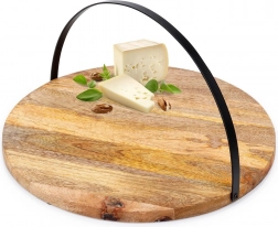 Placă de servire din lemn cu mâner metalic rabatabil 38,5 cm