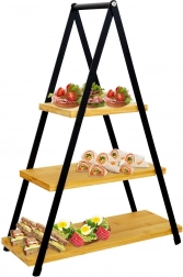 Suport etajat de servire din bambus cu 3 niveluri 38 × 16,5 × 53 cm