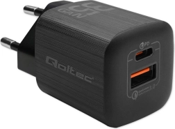 Încărcător de rețea QOLTEC 35 W GaN Ultra, 1× USB‑C PD + 1× USB‑A, negru