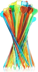 Scobitori de cocktail colorate cu inimă 8 cm, 50 buc