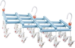 Umeraș pliabil pentru rufe cu cleme, 19 cleme, albastru deschis