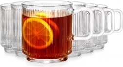 Căni din sticlă cu mâner 350 ml, set 6 buc, sticlă striată Vilde