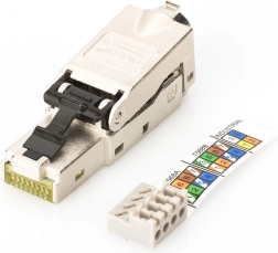 Conector modular RJ45 DIGITUS cat. 6A, PoE+, 10GbE, STP, ecranat, metalic, fără unelte