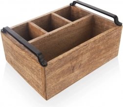 Organizator din lemn de mango pentru tacâmuri, condimente și sosuri