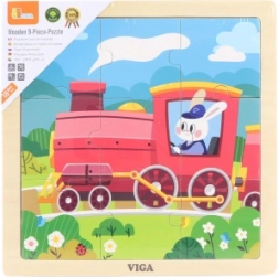 Puzzle din lemn cu locomotivă, 9 piese