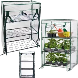 Seră mică pentru balcon cu rafturi metalice și folie PVC