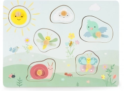 Puzzle senzorial din lemn ECOTOYS cu texturi tactile, 6 piese