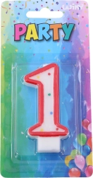 Lumânare de petrecere numărul 1 roșie cu buline