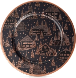 Suport decorativ pentru farfurie, negru cu model cuprat, 33 cm