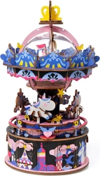 Cutie muzicală 3D din lemn asamblată Caruselul vesel