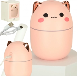 umidificator de aer și difuzor de aromă pisicuță roz cu iluminare RGB