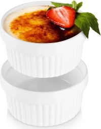 Cocote ceramice pentru gratinare, albe, 11 cm, 250 ml, set 2 bucăți