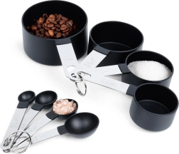Set de măsuri de bucătărie, negre, 8 piese