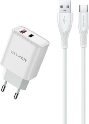 Încărcător de rețea GaN 22,5 W cu USB și USB‑C + cablu USB/USB‑C