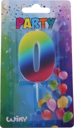 Lumânare de petrecere cifră 0 curcubeu